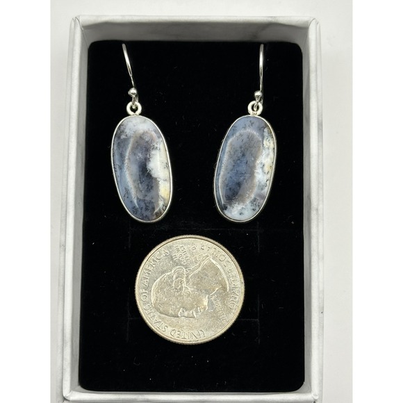 Dendritic Agate Sterling Silver Dangle Handmade Earrings - Picture 4 of 4